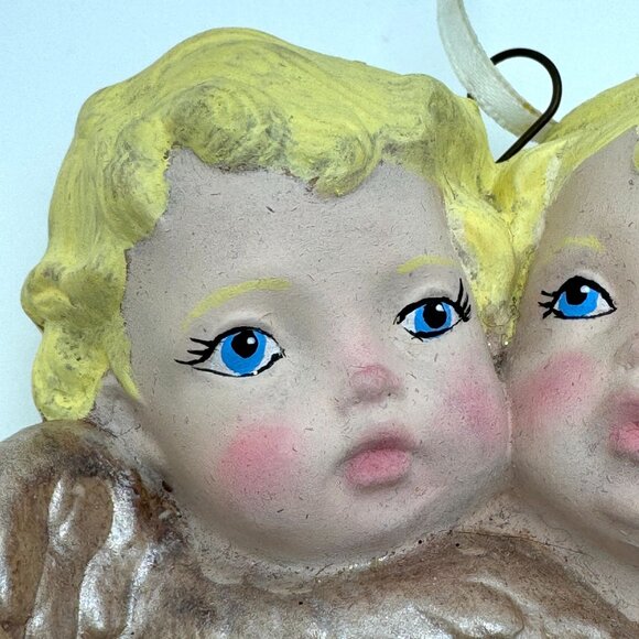 Scioto 1989 Vintage Double Cherub Ornament Hand-Painted Ceramic Angel Decoration - Picture 3 of 5